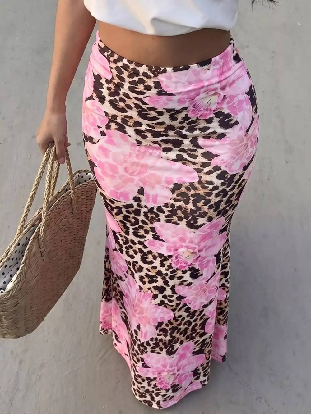 Lace Leopard Print Maxi Skirt