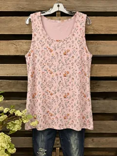 Fox Floral Nature Women's Loose Printed Tank Top