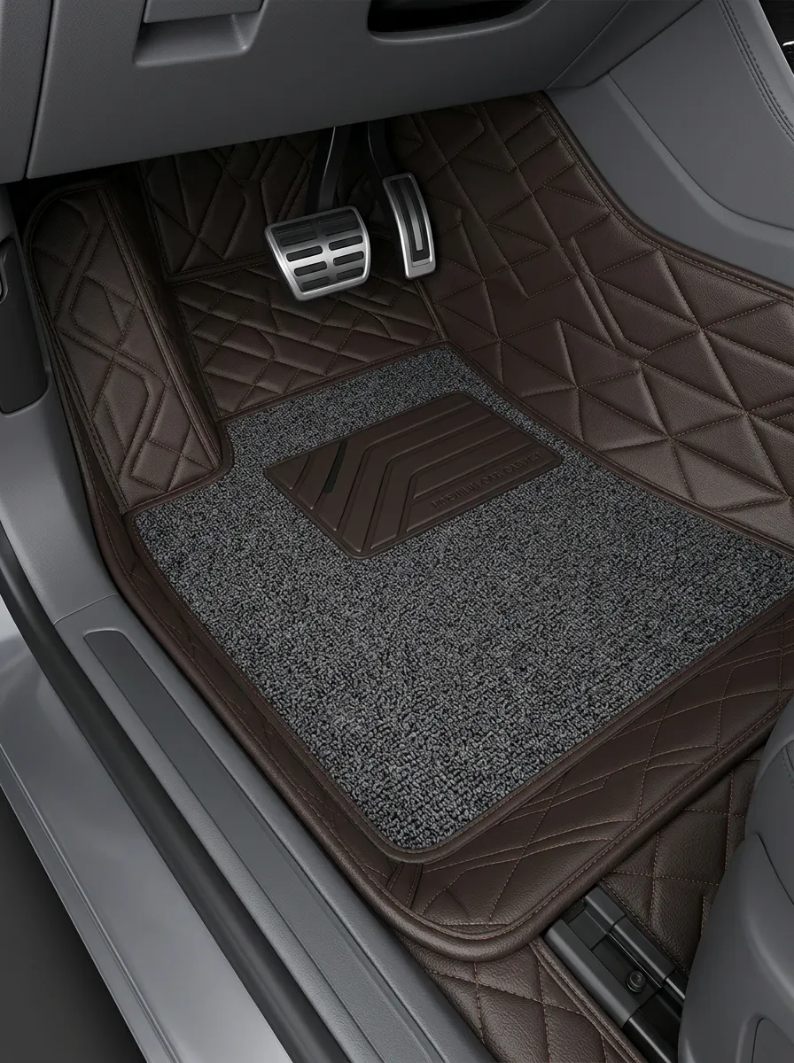 Structured Diamond Quilted Leather Vehicle Floor Mat
