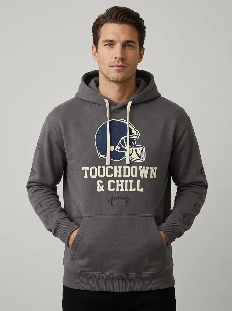Men's American Football Lover Touchdown & Chill Helmet Hoodie