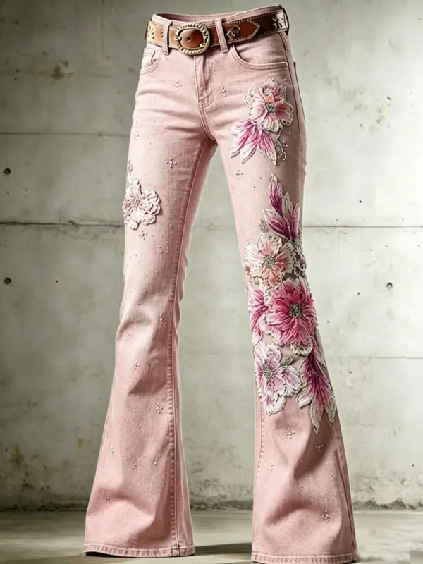 Ladies' Floral Patterned Casual Flared Pants