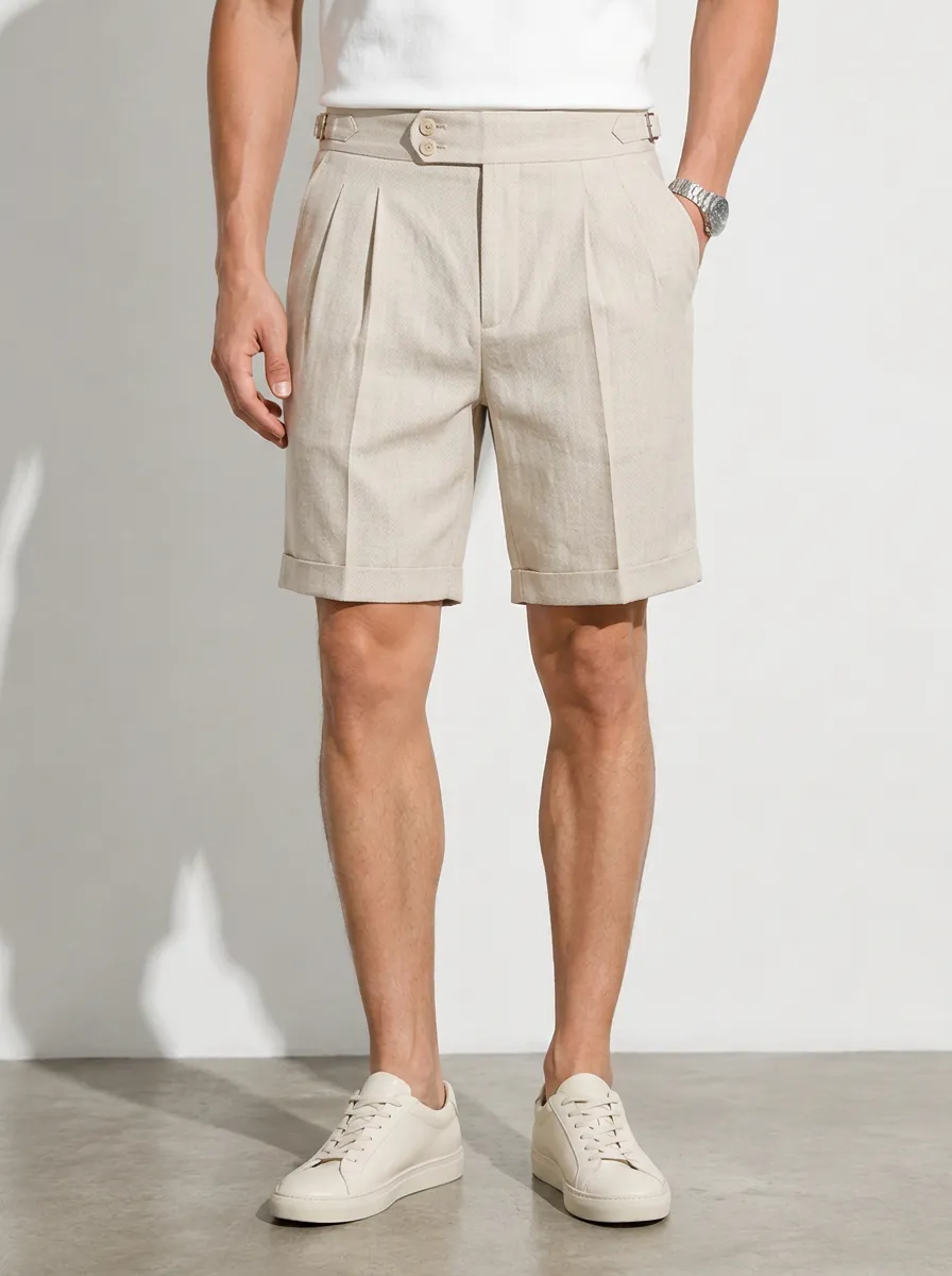 Men's Resort Linen Casual Summer Pleated Linen Shorts