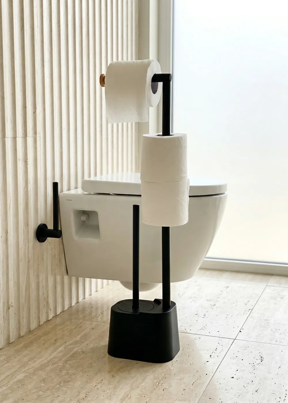 Toilet Paper Holder With Brush Black