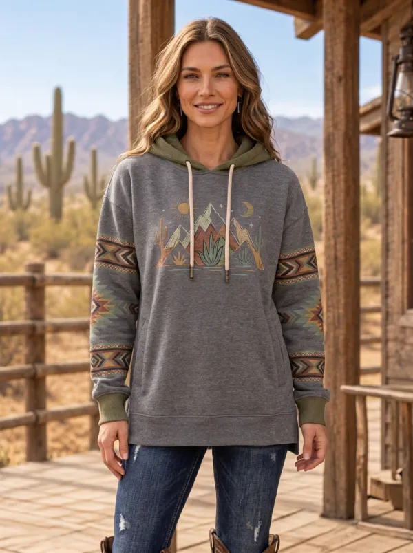 Women's Western Desert Mountain Cactus Hoodie