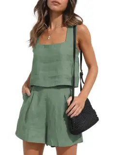 Square-Neck Shorts Matching Set