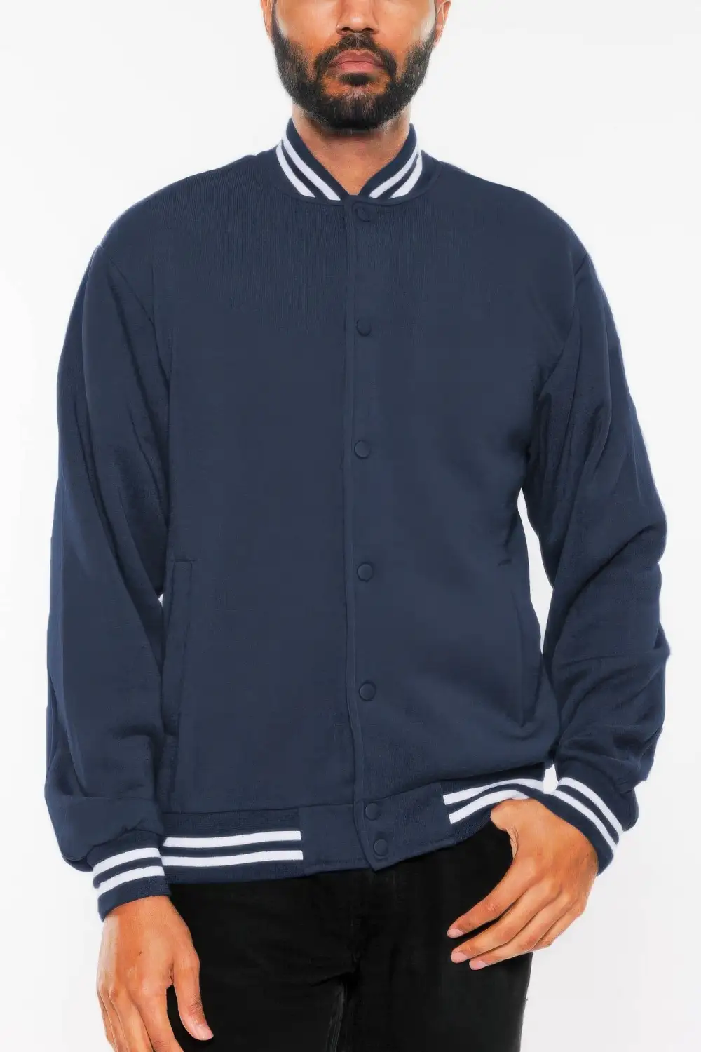 Fleece Snap Button Varsity Jacket