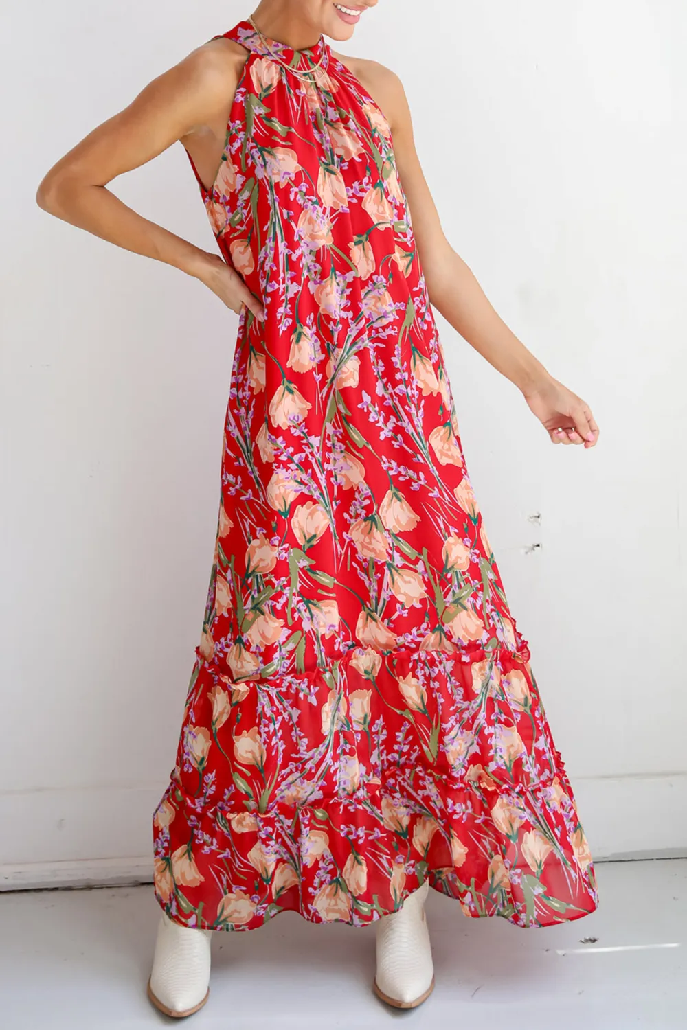 Red Floral Maxi Dress