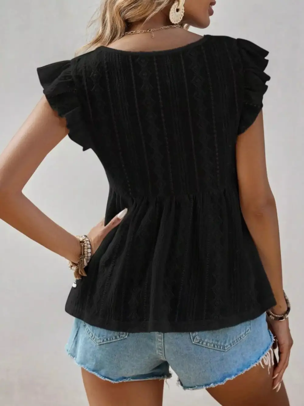 Ruffle Sleeve V Neck Blouse