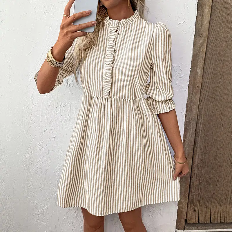 Women's Shirt Three-Quarter-Sleeve Ruffled Evening Dress