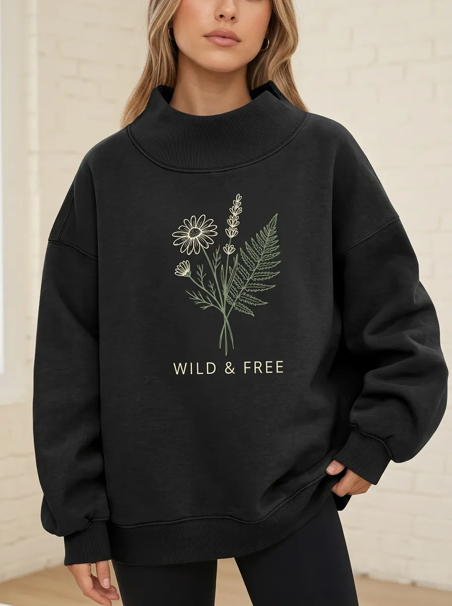 Women's  Botanical Daisy Fern Printed Sweatshirt