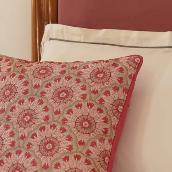 Pink Geometric Embroidered Cushion Cover