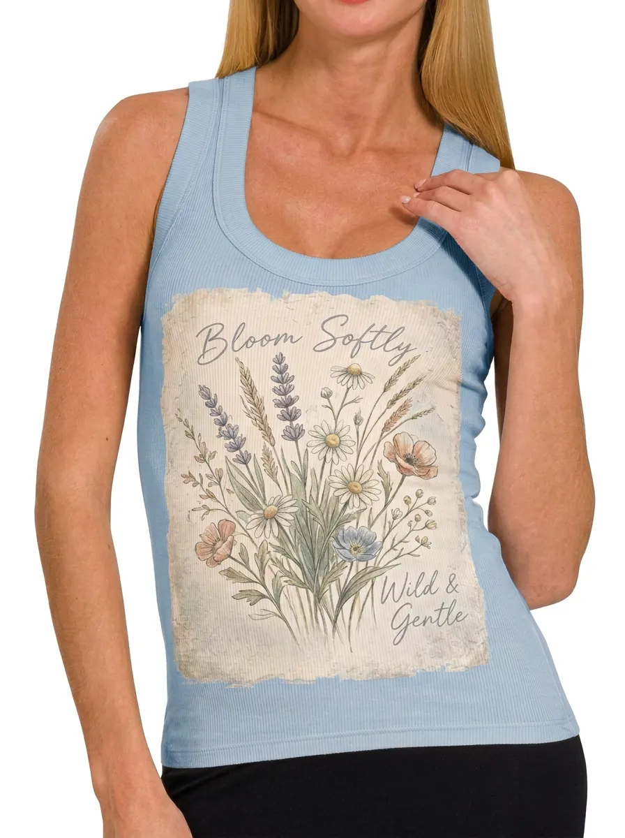 Women's Floral Lover Bloom Softly Wildflower Printed Tank Top