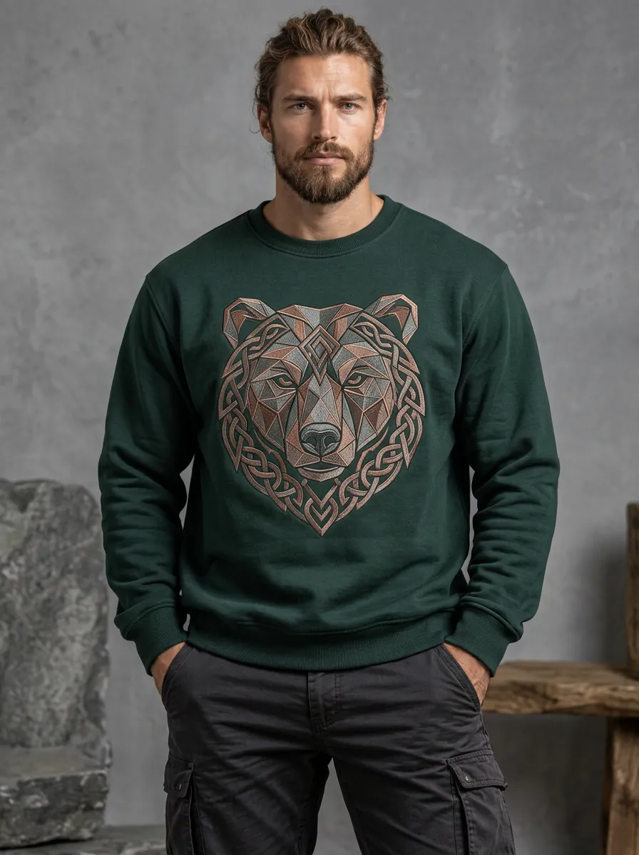 Men's Viking-Inspired Bear Geometric Celtic Knot Sweatshirt