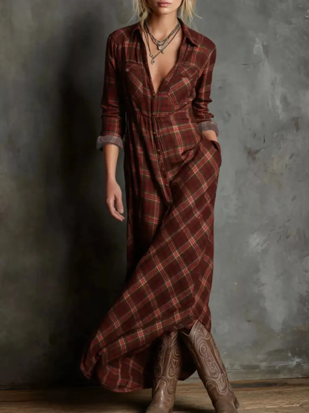 Full Size Plaid Button Down Maxi Dress Plus Size