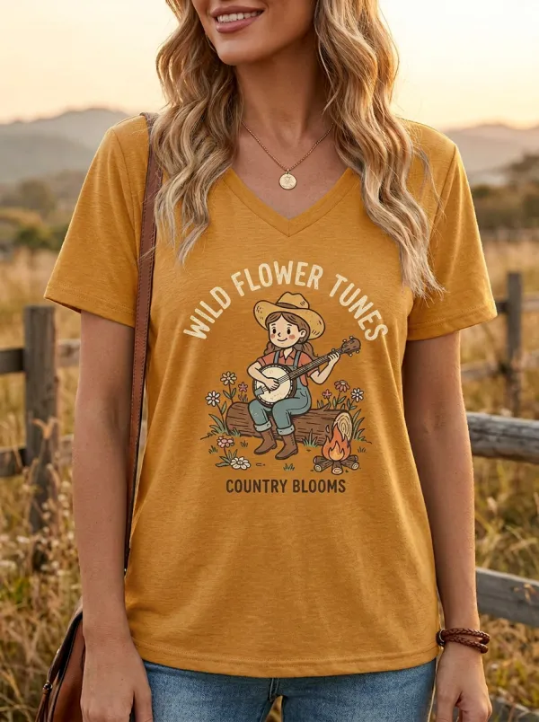 Prairie-Inspired Custom Country Music V-Neck T-Shirt