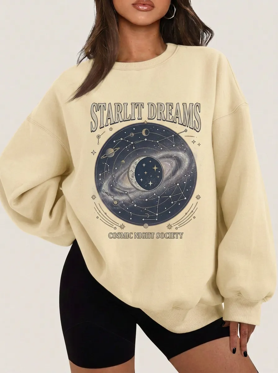 Women's Starlit Dreams Celestial Galaxy Printed T-shirt