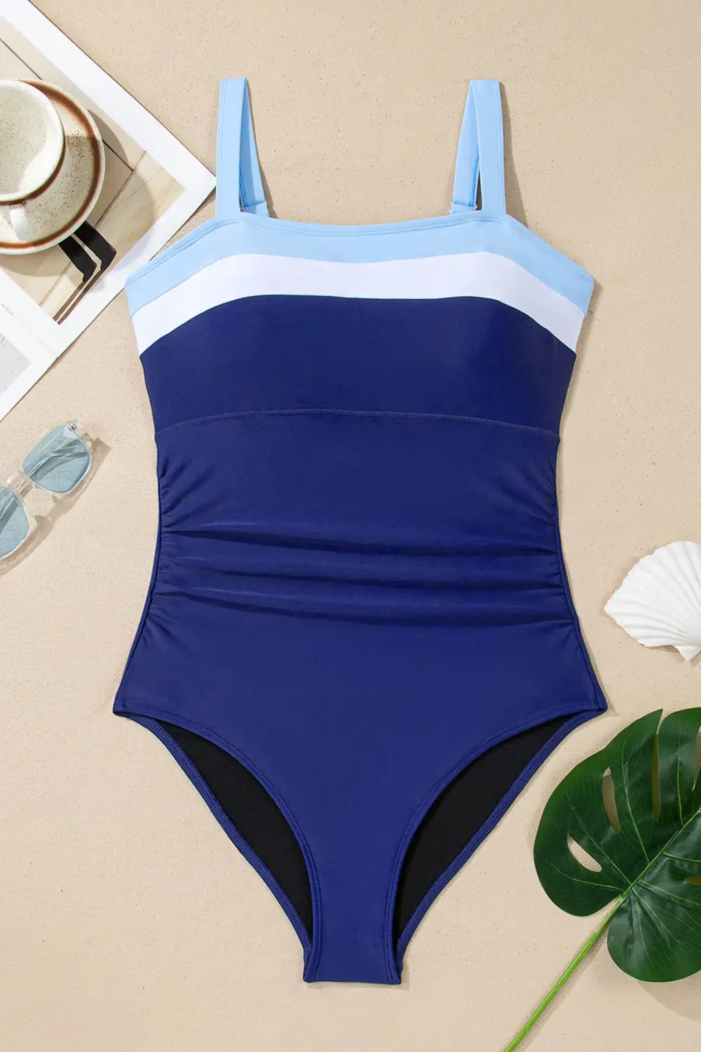 Blocked Pattern Detail One Piece Swimsuit