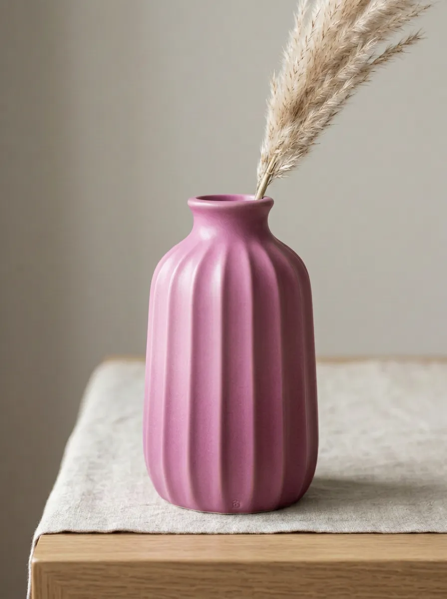 Collected Minimalist Ribbed Ceramic Table Vase