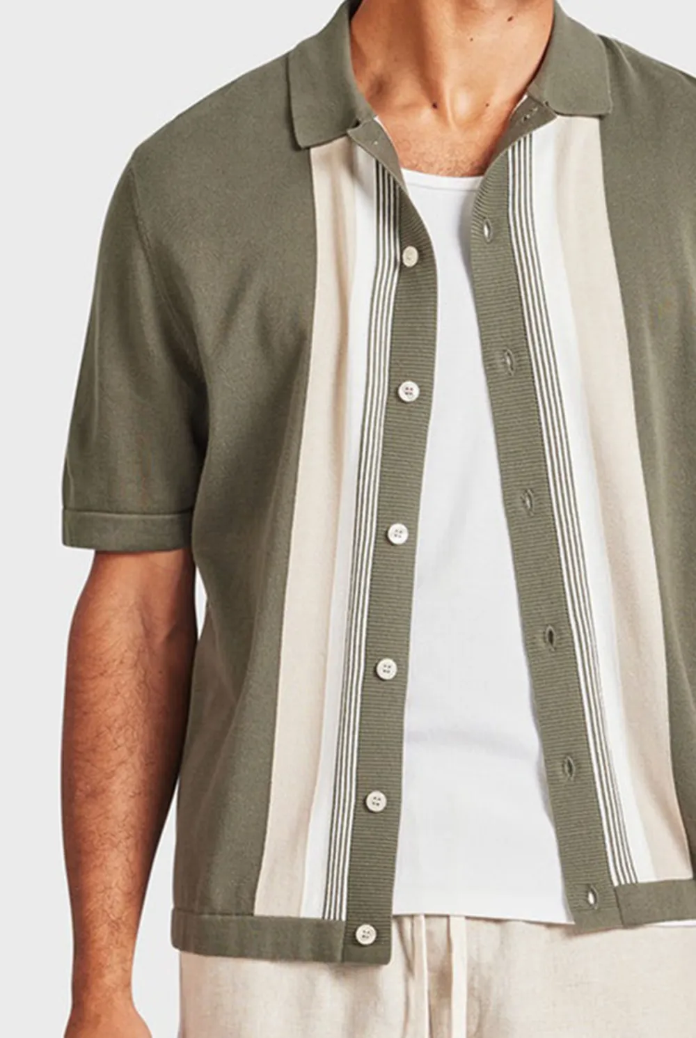 Minimalist Paneled Short Sleeve Linen Shirt