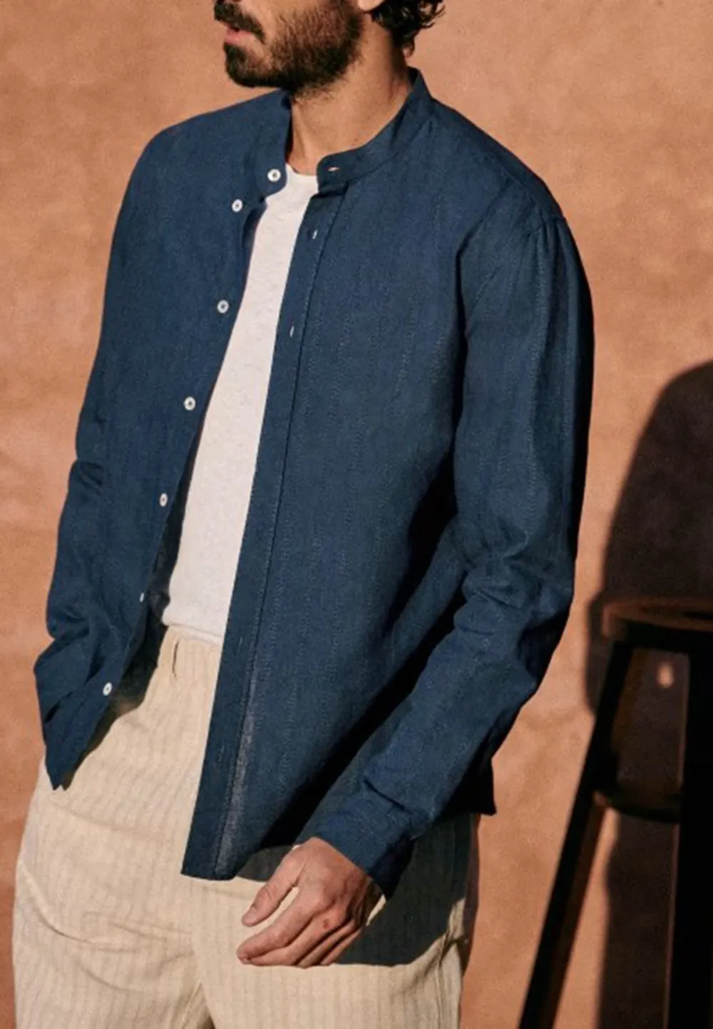 Classic White Cotton Linen Blend Button Up Shirt