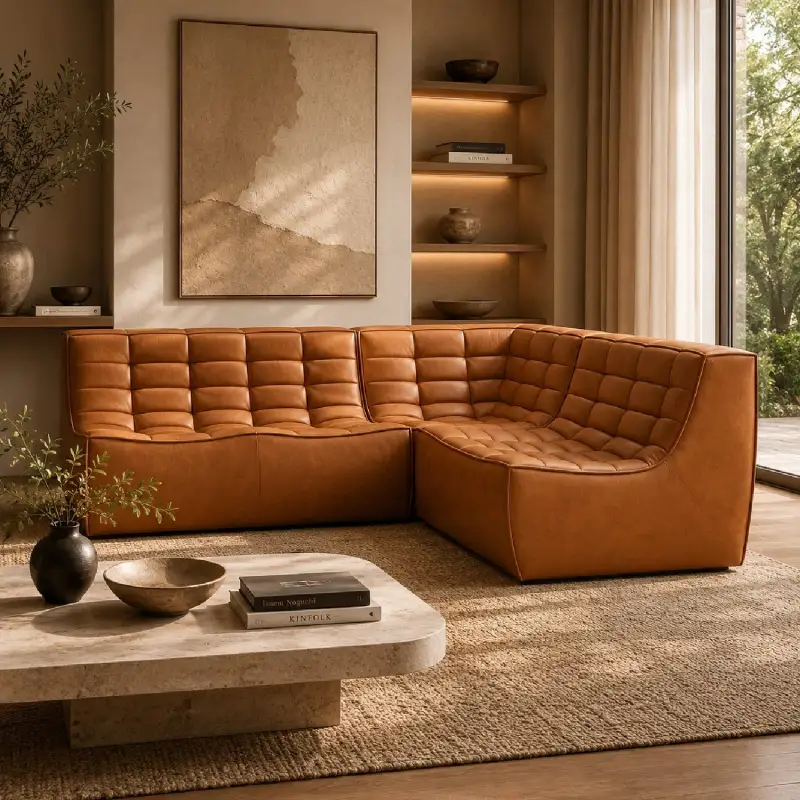 Sculptural Modular Leather Sofa