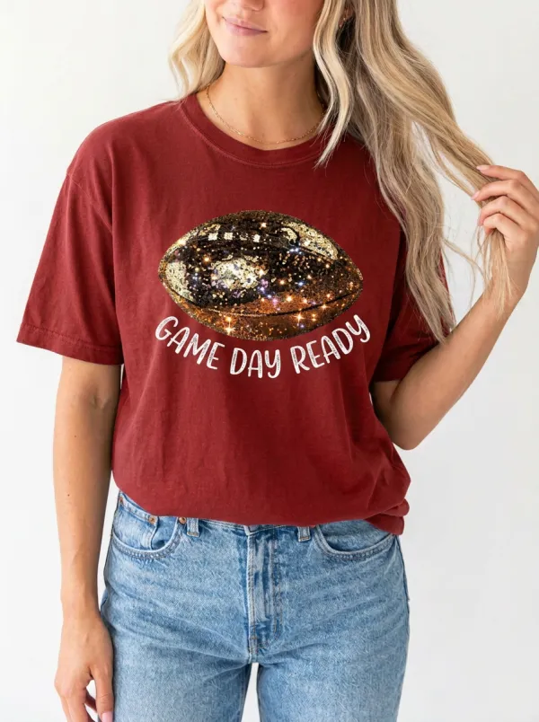 Women's Bold Gridiron Ball Sparkle Love Crewneck T-Shirt