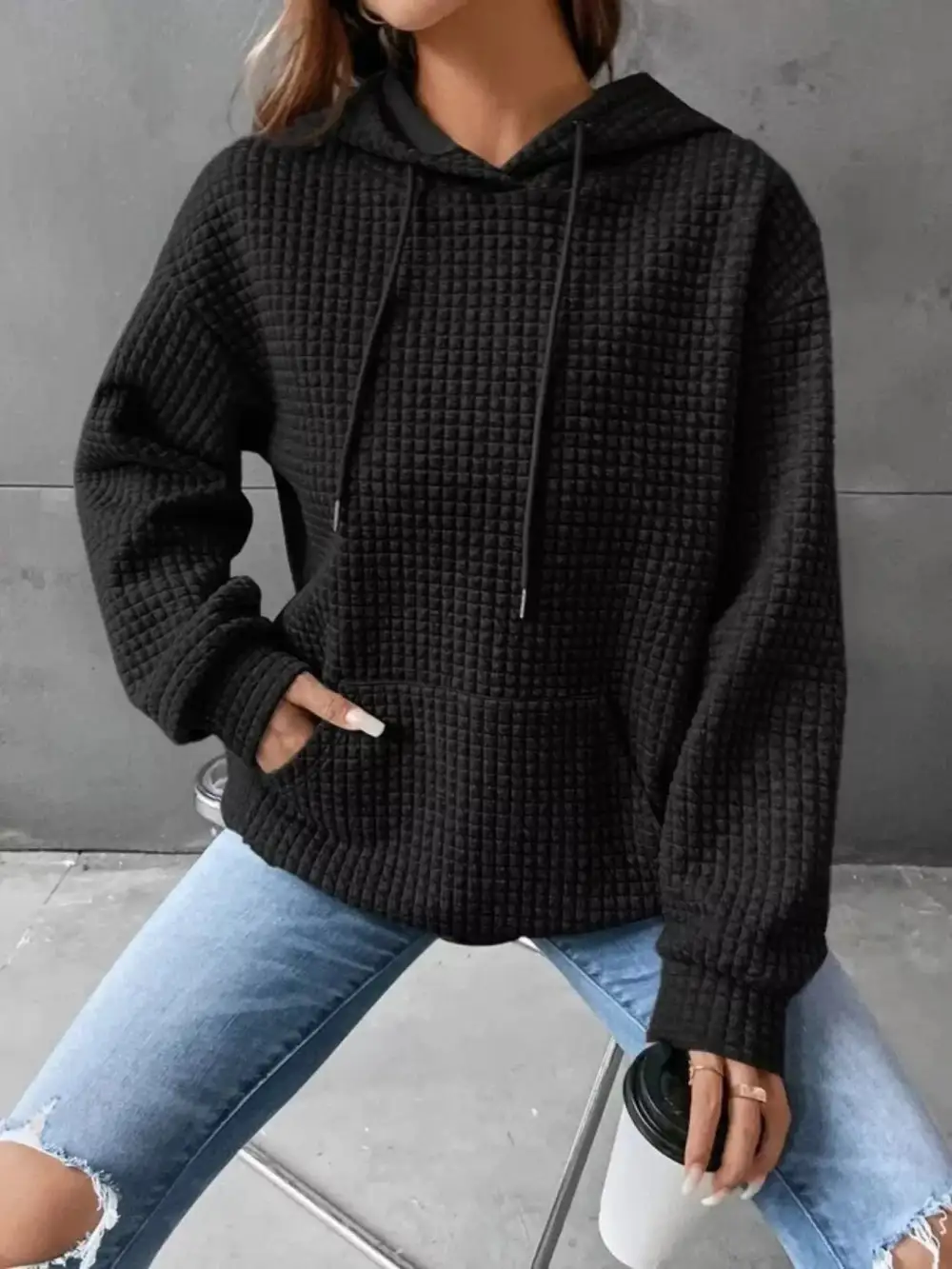 Textured Kangaroo Pocket Hoodie