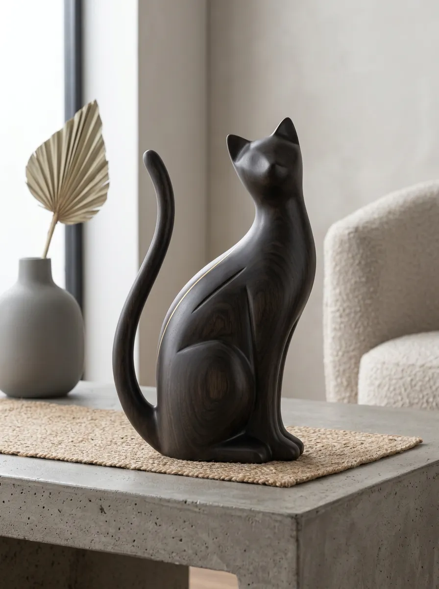 Cat Lover Minimalist Dark Wood Grain Abstract Cat Ornament