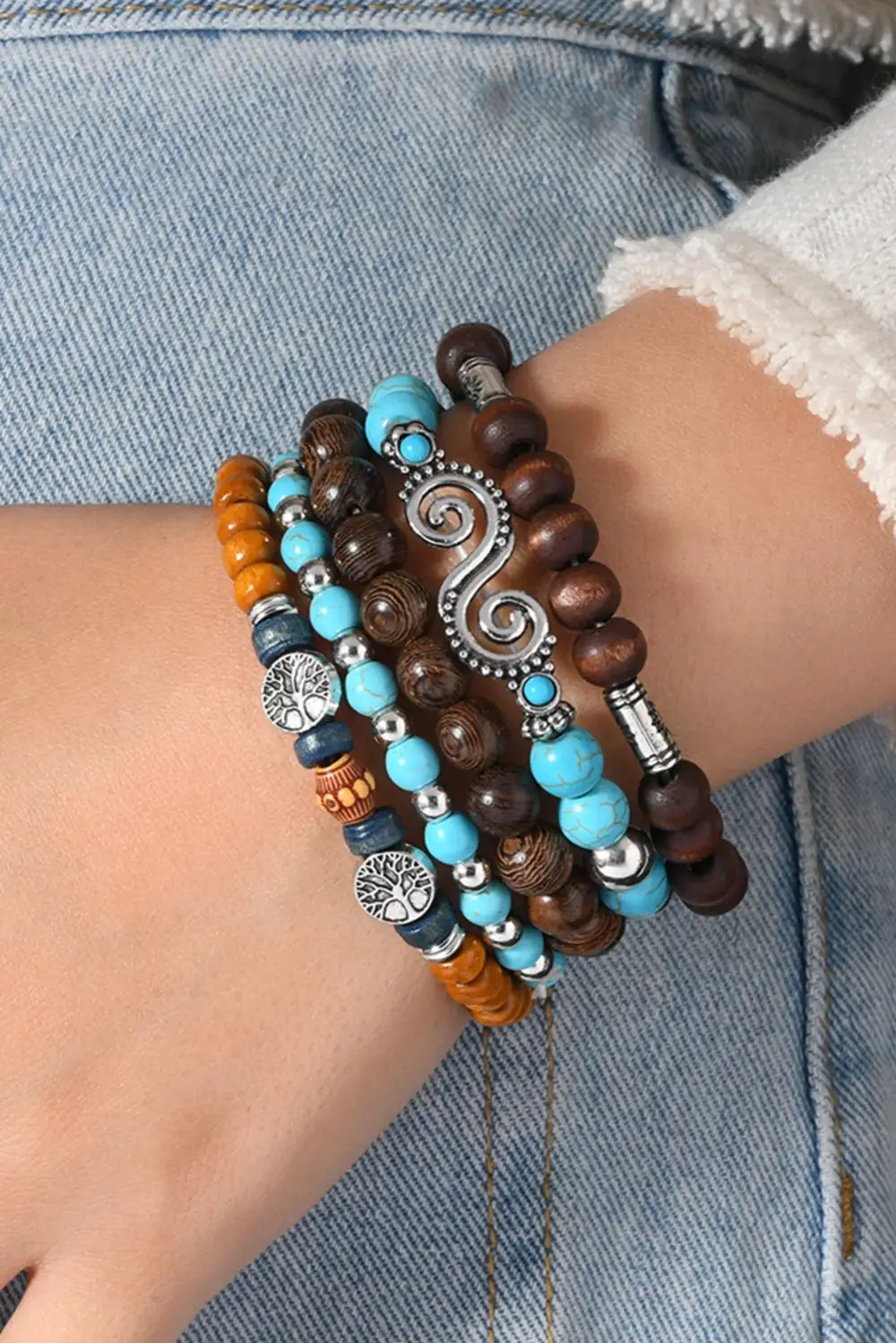 Bohemian Wood Bead Bracelet Set