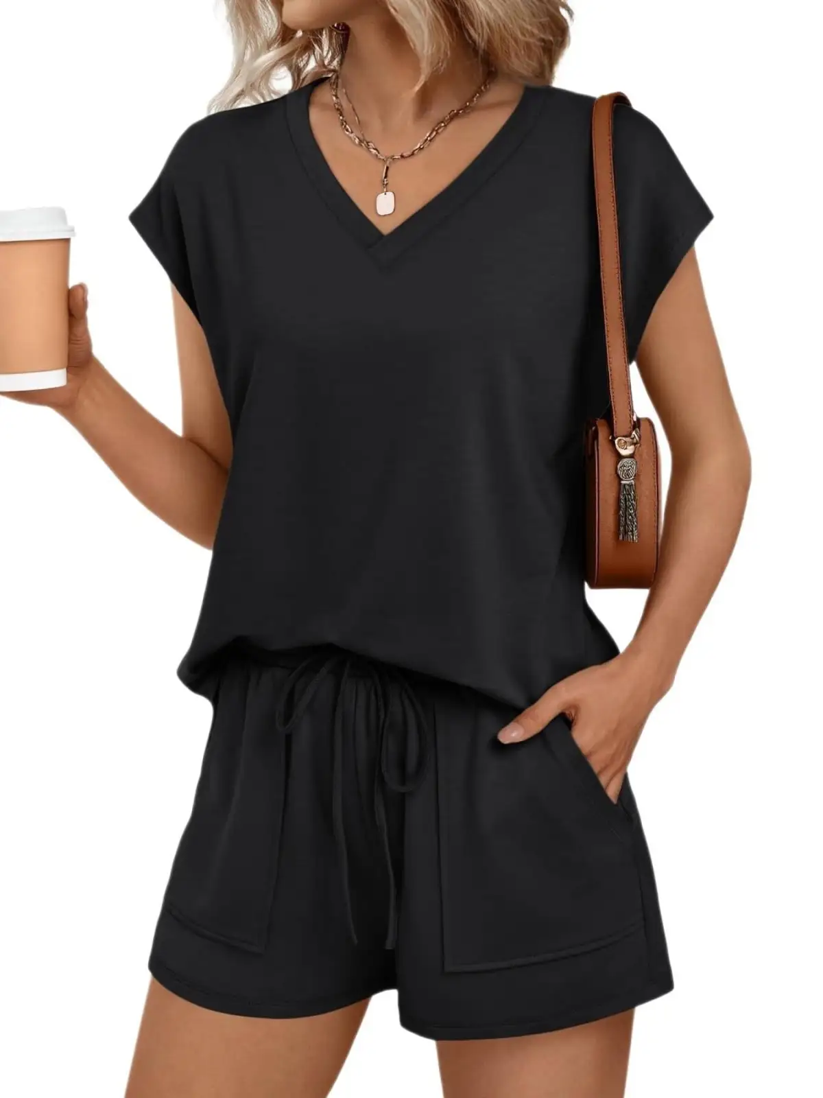 Relaxed Drawstring Pocketed Shirt and Shorts Matching Set