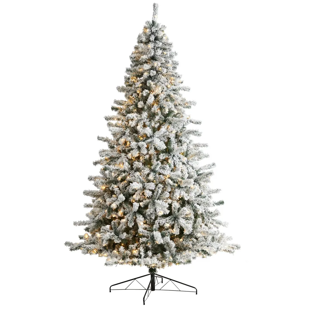 Artificial Flocked Rock Springs Spruce Christmas Tree with LED Lights and Bendable Branches