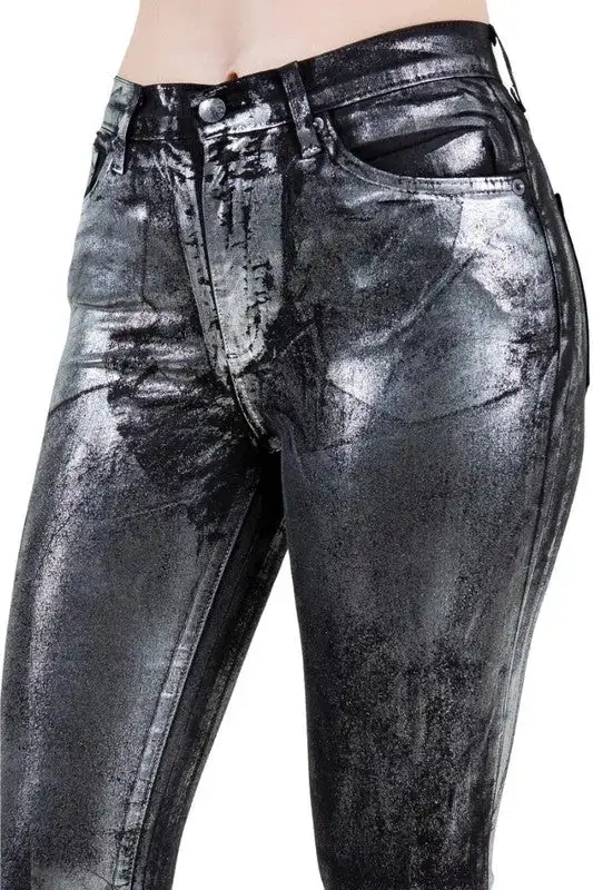 High Rise Bell Bottom Western Style Frayed Hem Denim Jeans