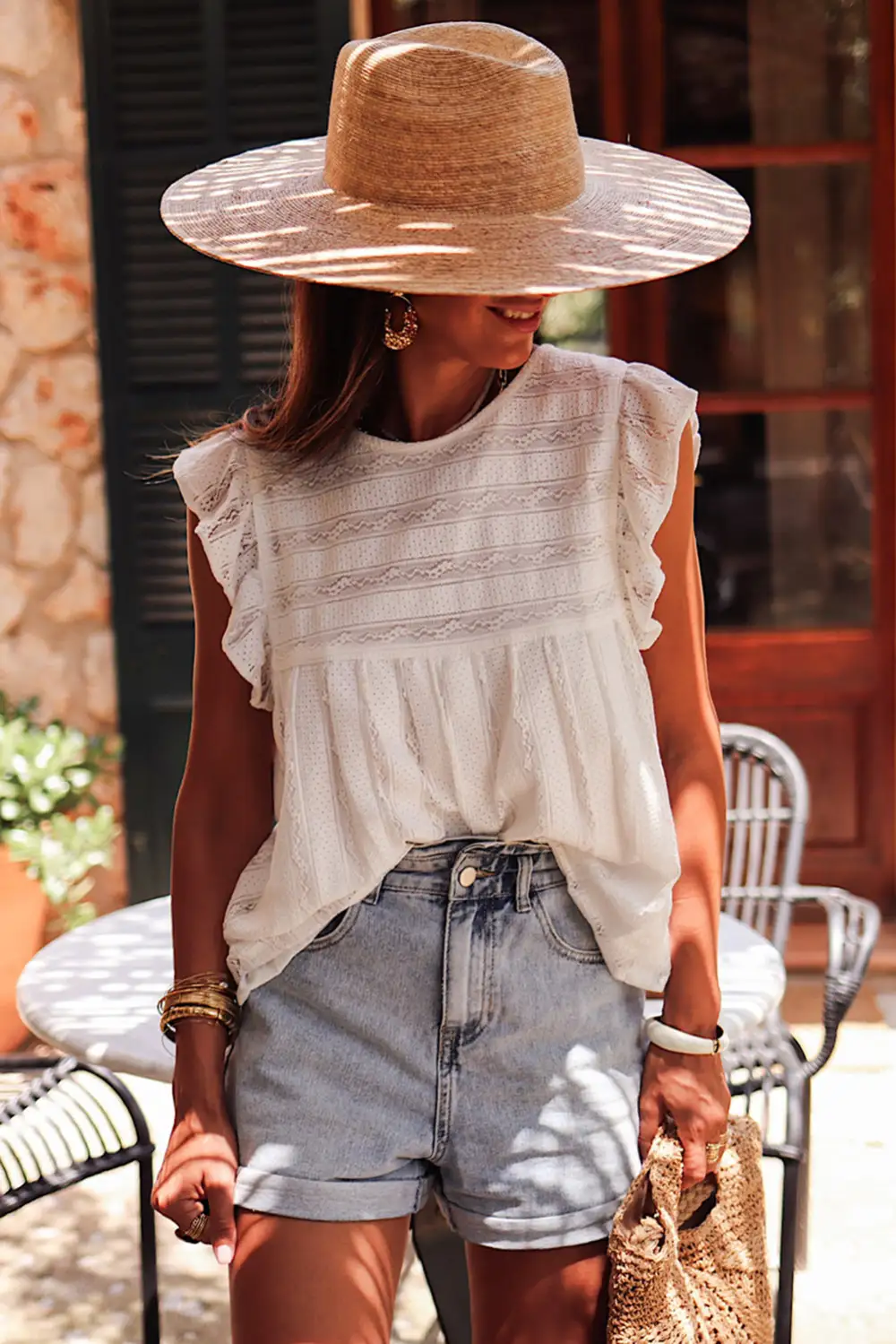 Ruffled Lace Flowy Tank Top