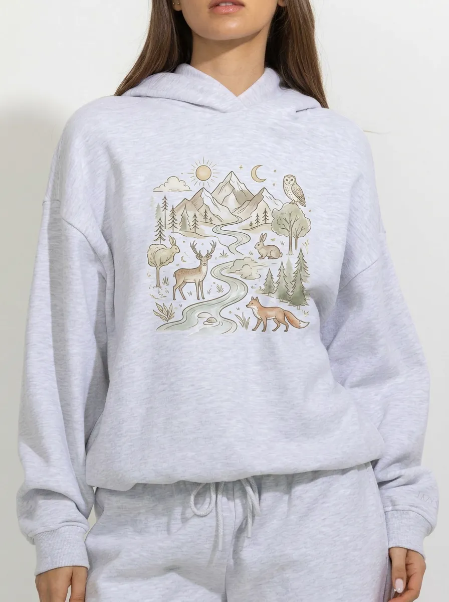Women's Nature Lover Forest Animal Mountain Printed Hoodie