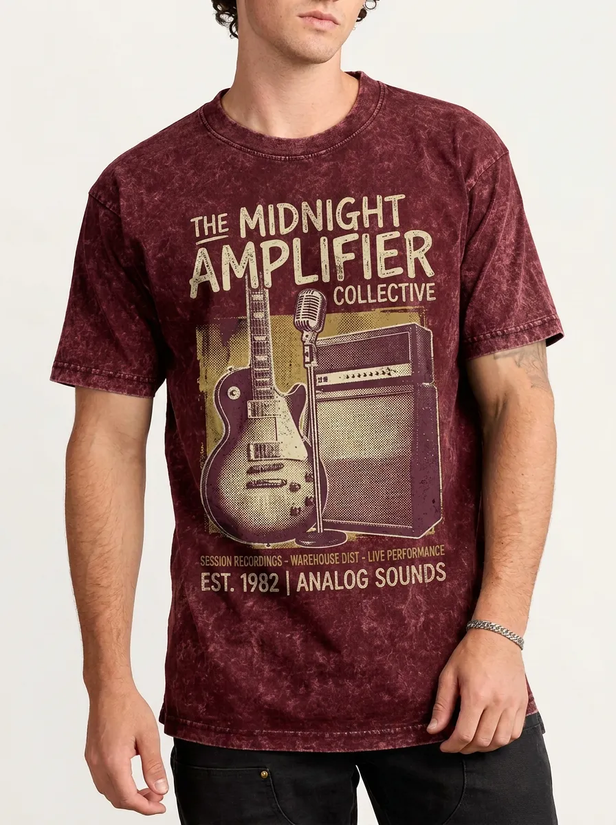 Men's Rock Band Guitar Amplifier Printed T-shirt