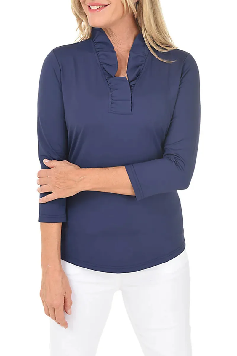 Daily Solid Ruffle Neck Top