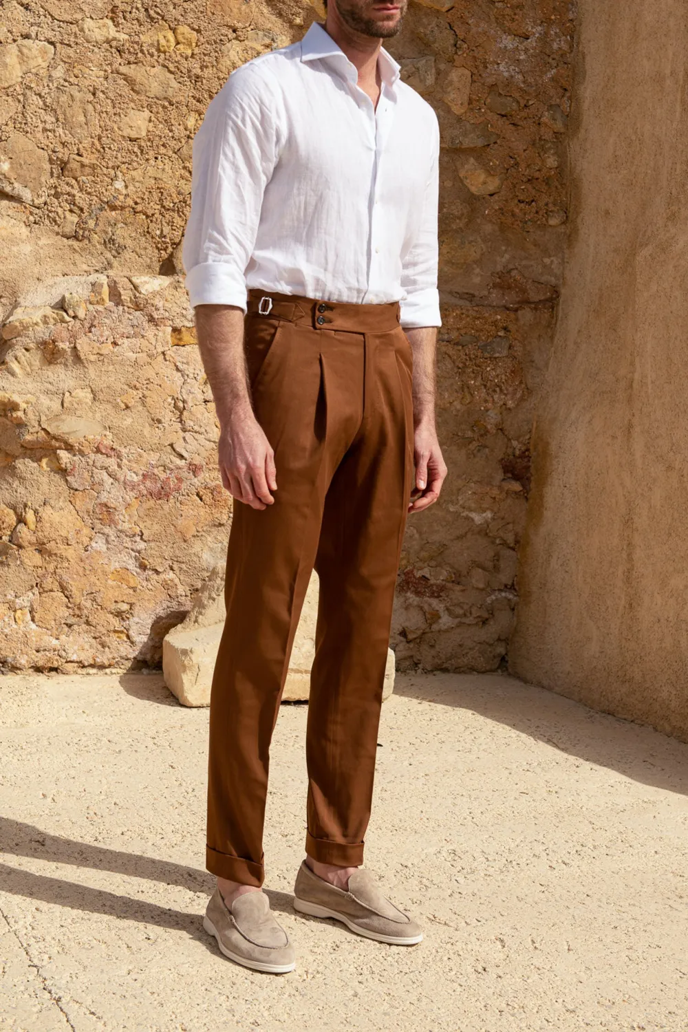 Cognac Cotton Trousers Men'S Fashion