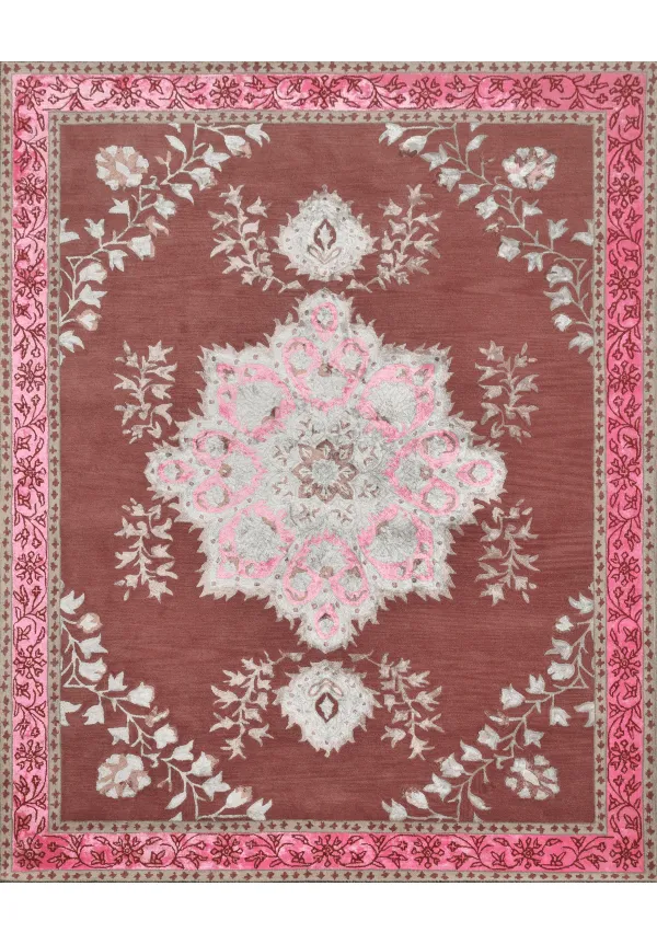 Crafted Persian Inspired Bordered Wool Viscose Area Rug