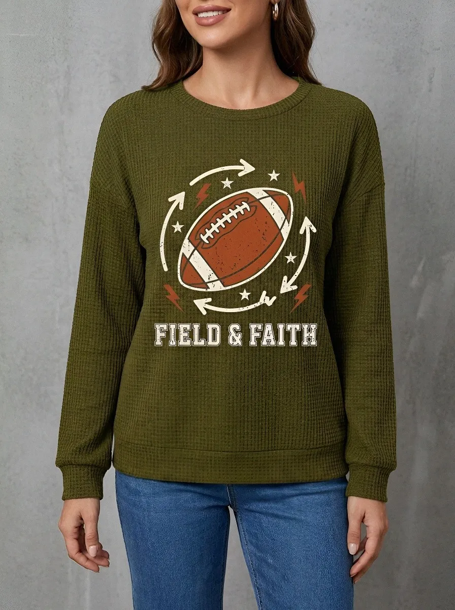 Women's Football Faith Lover Field & Faith Graphic Waffle Sweatshirt