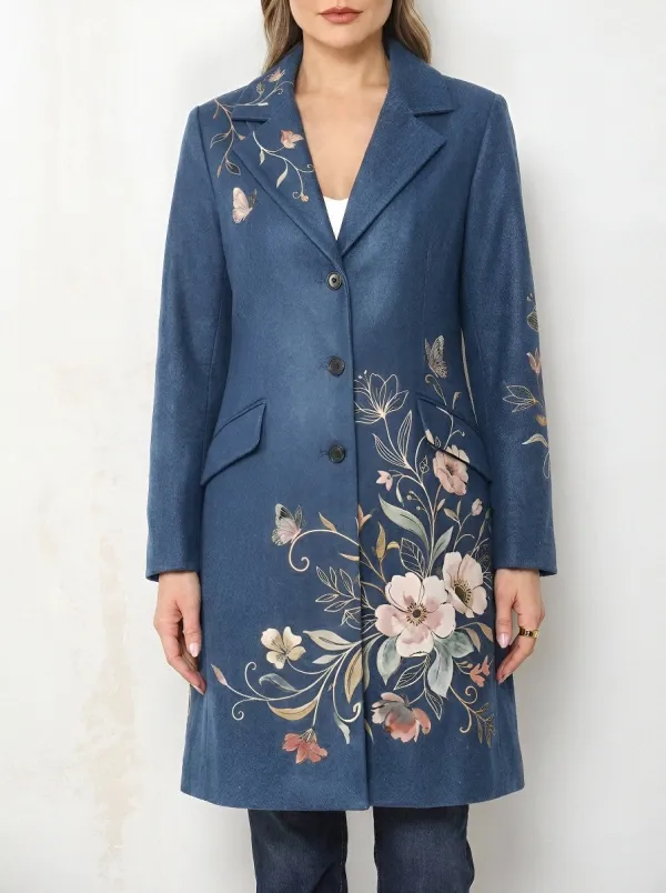 Women's Floral Butterfly Nature Printed Long Coat