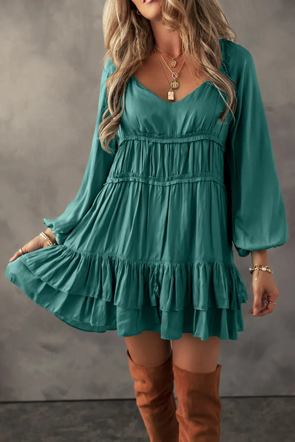 Daytime Ruffle Trim Tiered Tie Detail Mini Dress