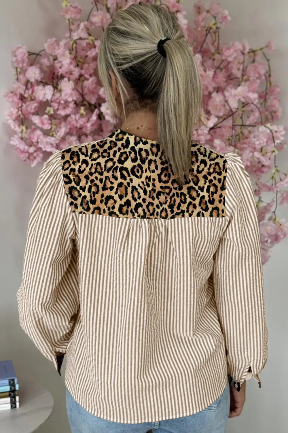 Striped Leopard Print Patchwork Shirt Blouse
