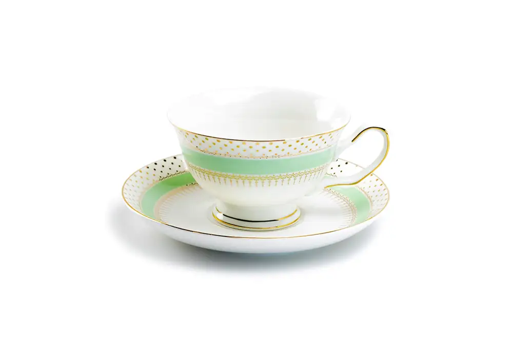 Striped Metallic-Dot Porcelain Tea Cup And Saucer