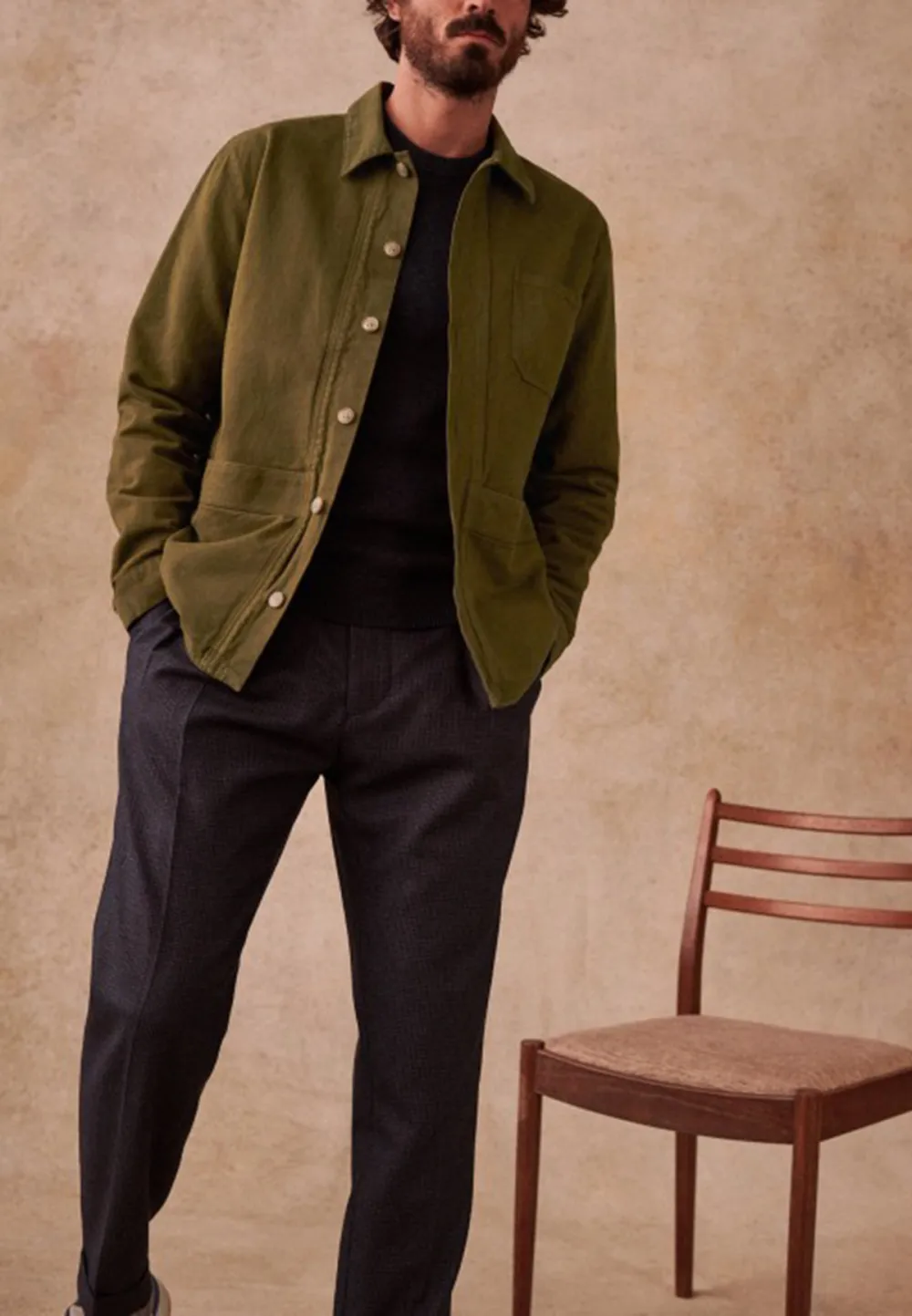 Dark Khaki Cotton Twill Utility Chore Jacket