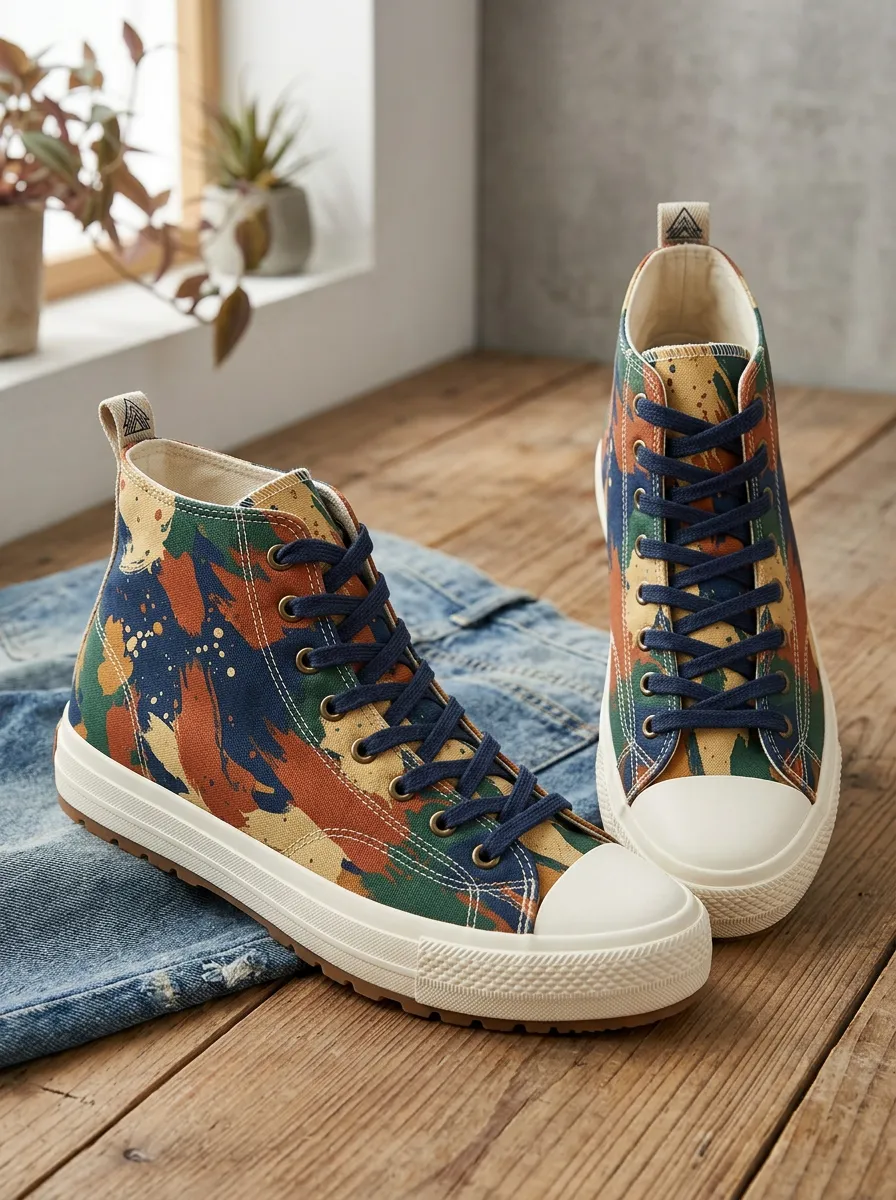 Men's Modern Abstract Paint Splatter Patterned High Top Canvas Shoes