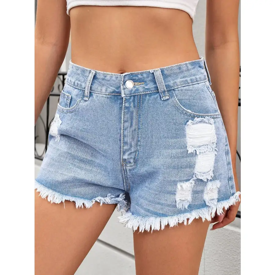 Chic Distressed Raw Hem Denim Shorts