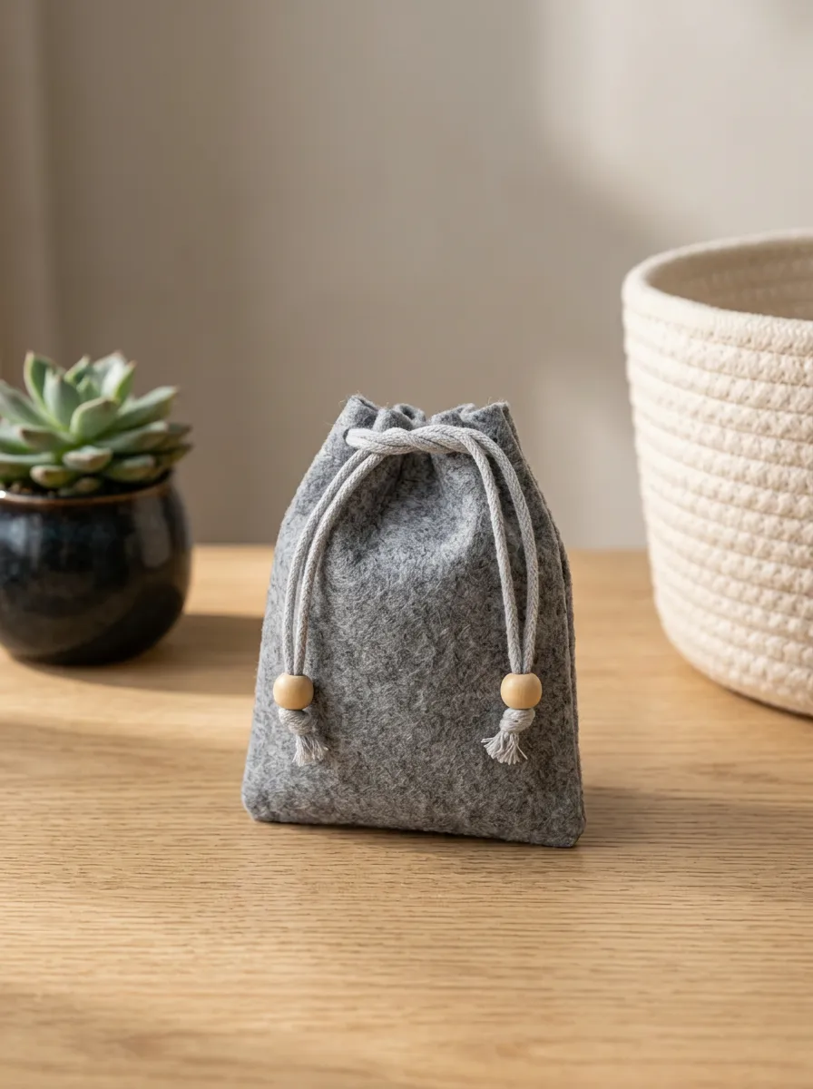Grey Felt Drawstring Mouse Repellent Pouch