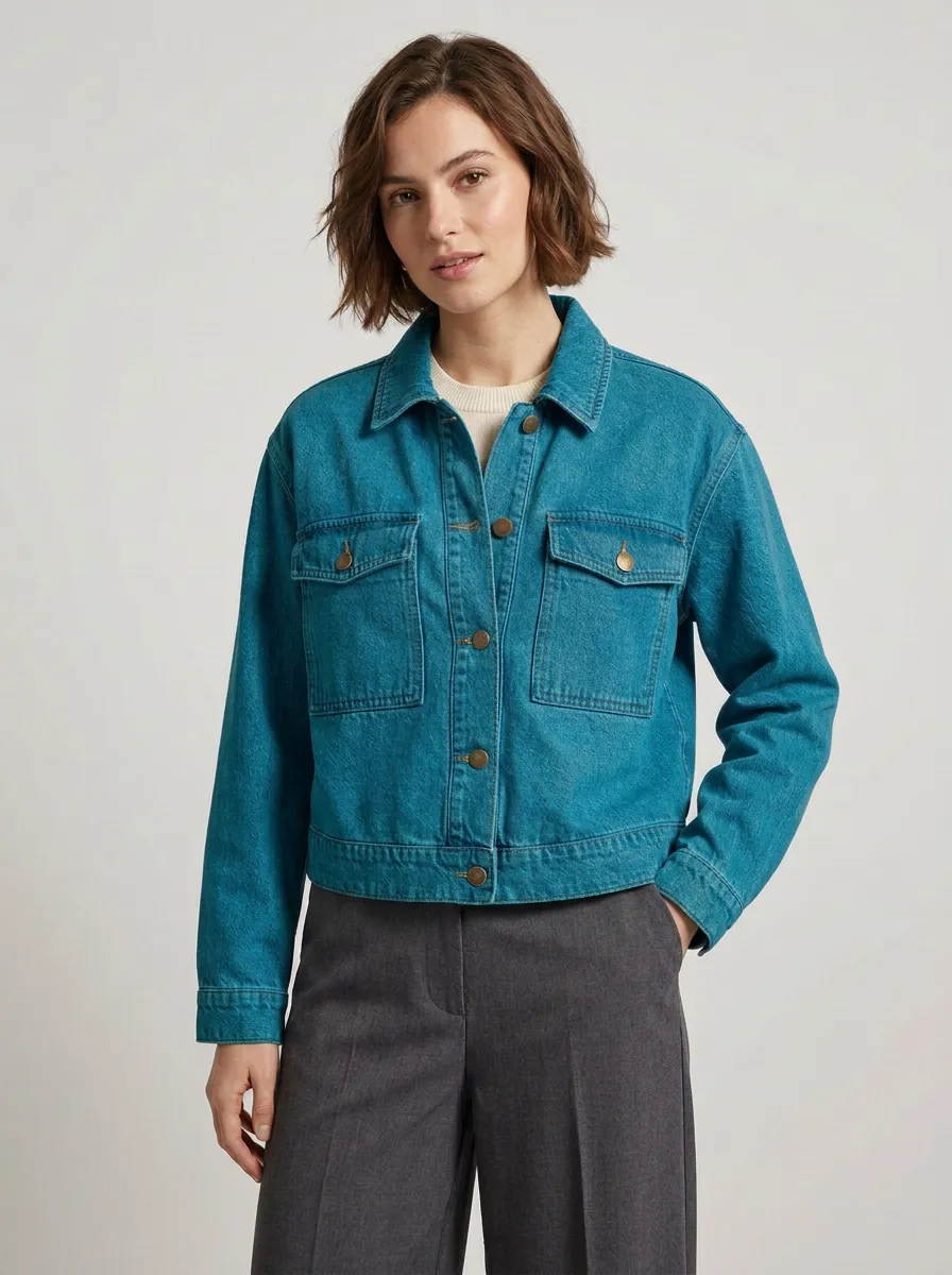 Women's Casual Vintage Blue Denim Pattern Jacket
