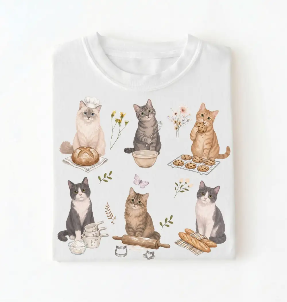 Cat Baking Graphic Cotton Tee