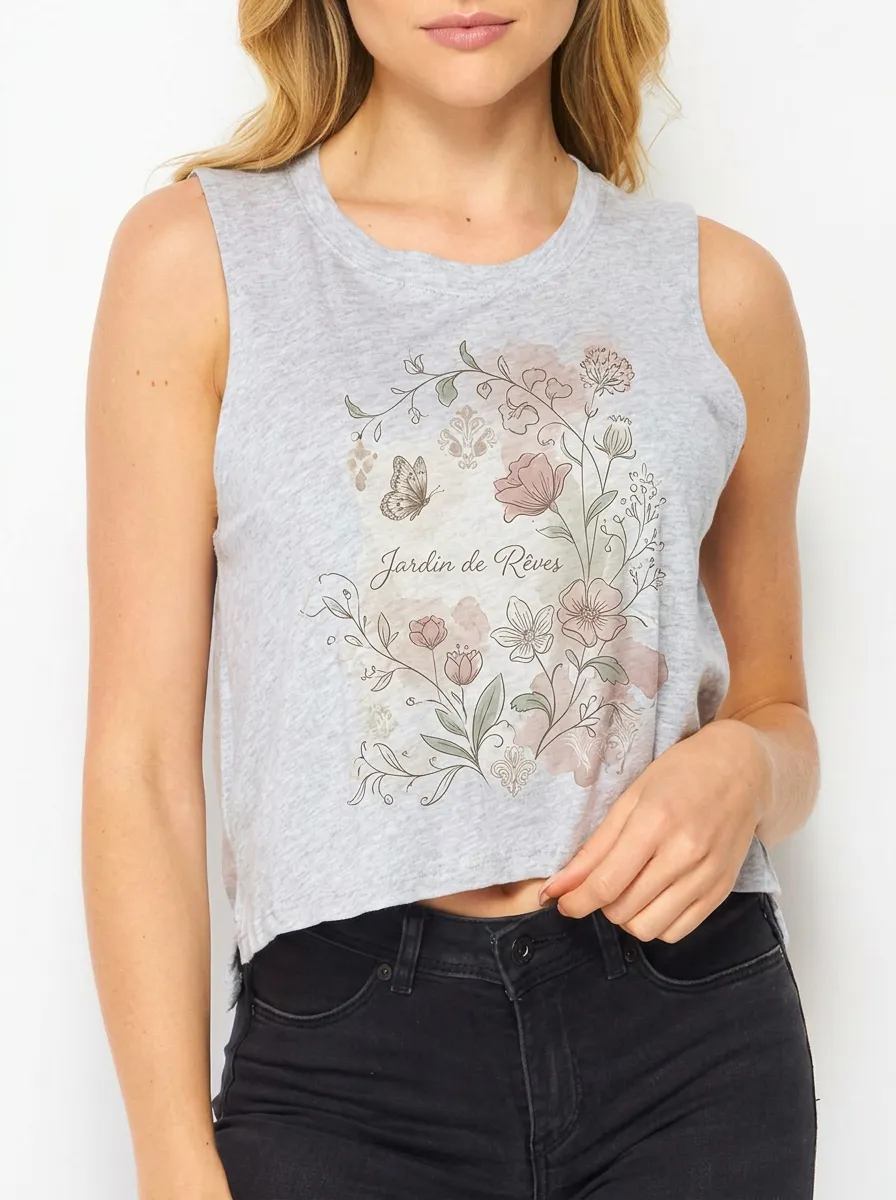 Women's Botanical Butterfly Jardin de Rêves Printed Tank Top